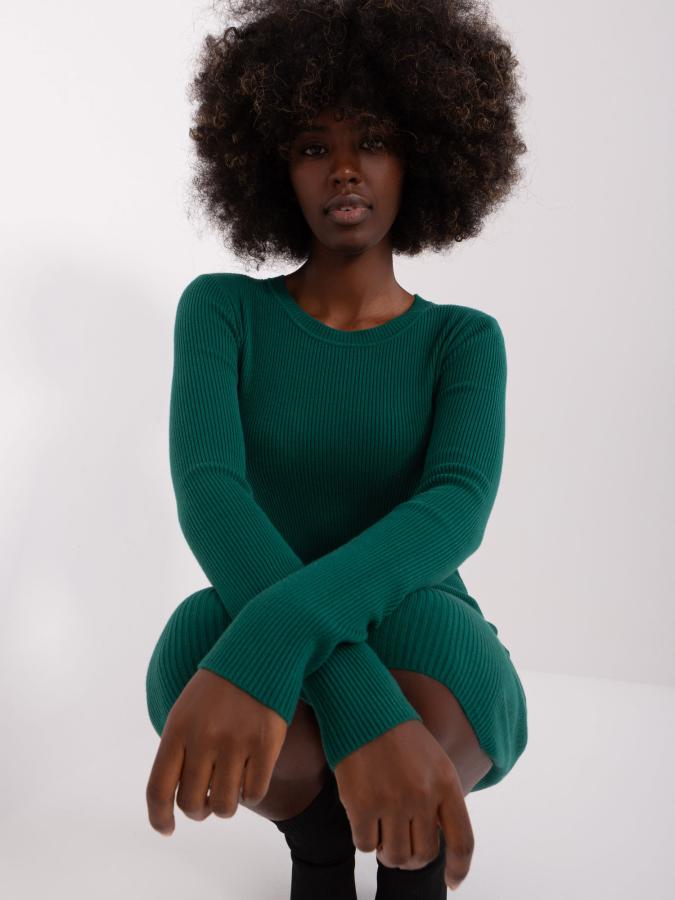 Pruhované pletené šaty tmavo zelené