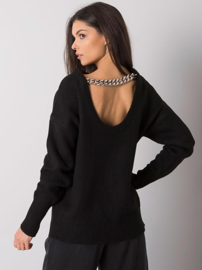 Rue Paris Čierny ženský sveter s výstrihom na chrbte