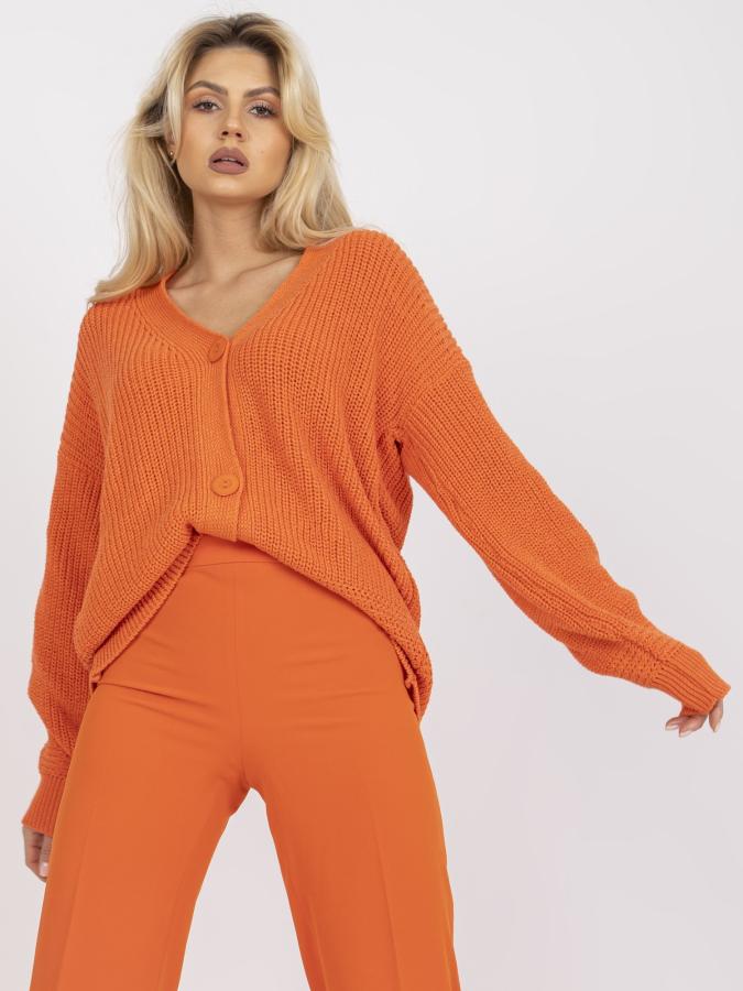 Voľný kardiganový sveter s gombíkmi pomarančový
