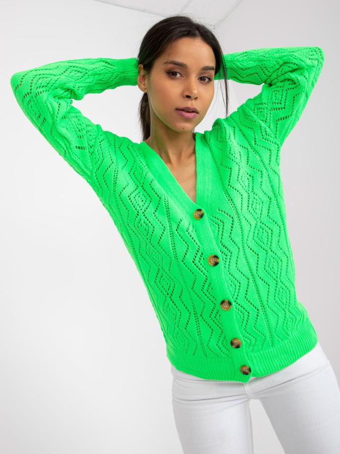 Rue Paris fluo zelený sveter s gombíkmi