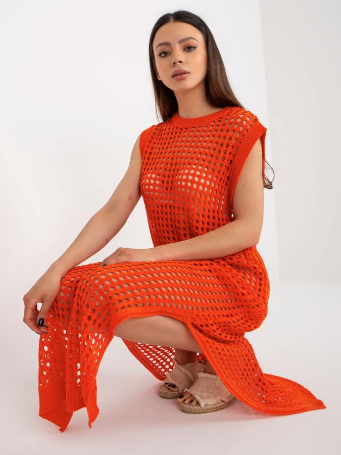 Letné pomarančové pletené dierované šaty