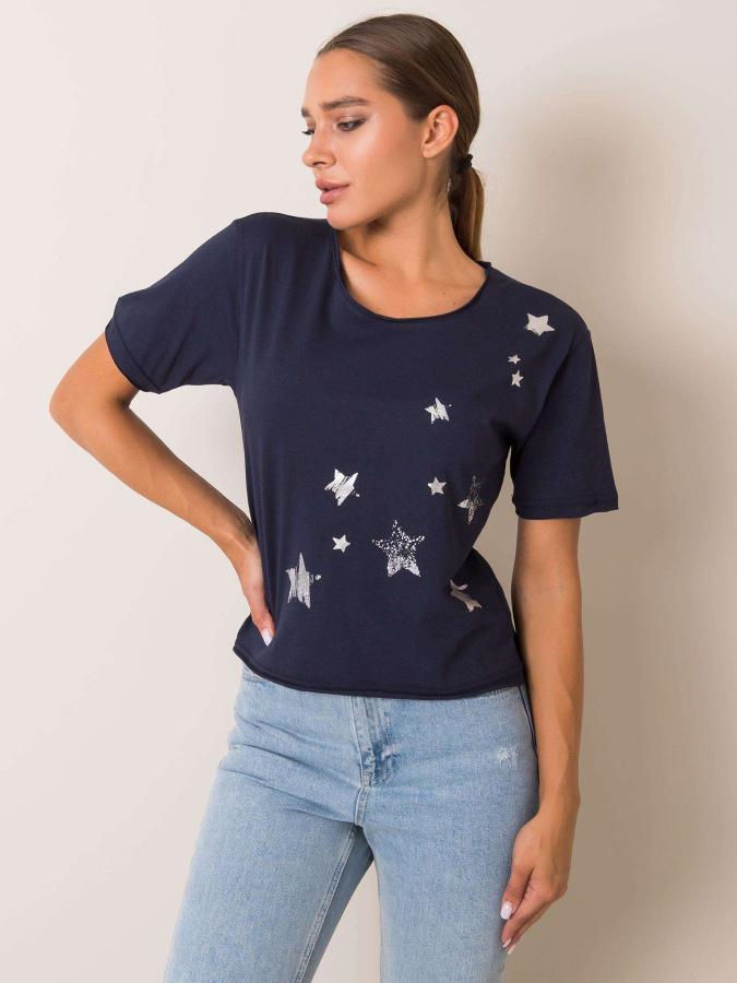 Granátové bavlnené tričko s aplikáciou hviezd