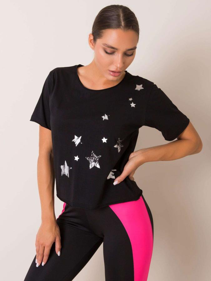 Čierne bavlnené tričko s aplikáciou hviezd