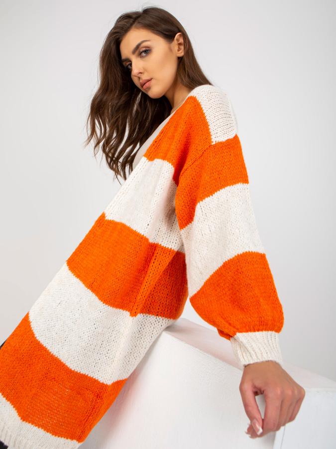 Bielo oranžový voľný pruhovaný sveter OH BELLA