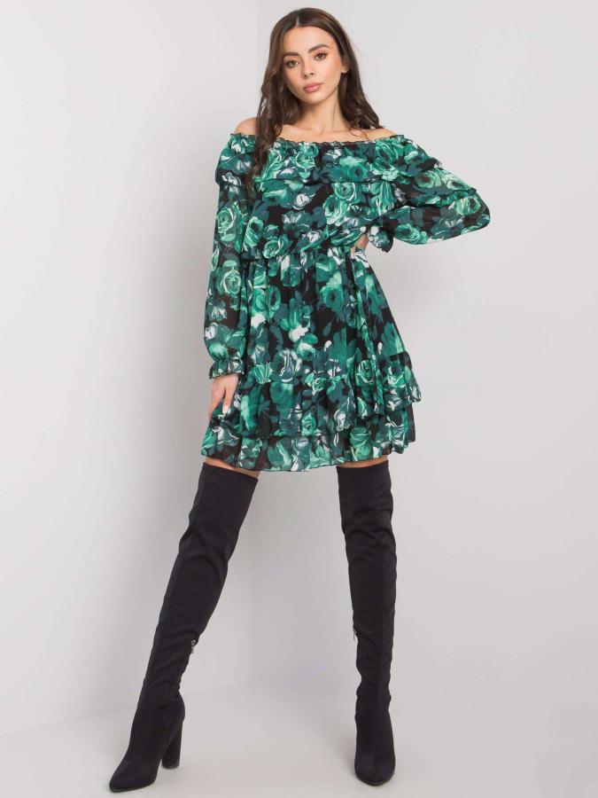 Erine čierno-zelené španielske kvetinové šaty