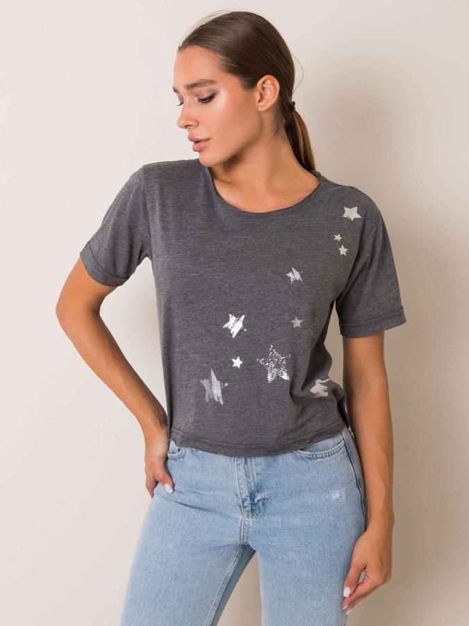 Tmavo šedé bavlnené tričko s aplikáciou hviezd