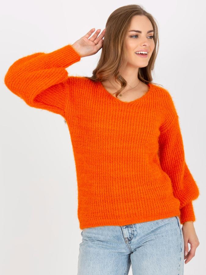 Klasický sveter s výstrihom do V oranžový