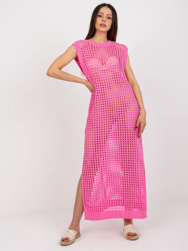 Letné ružové pletené dierované šaty