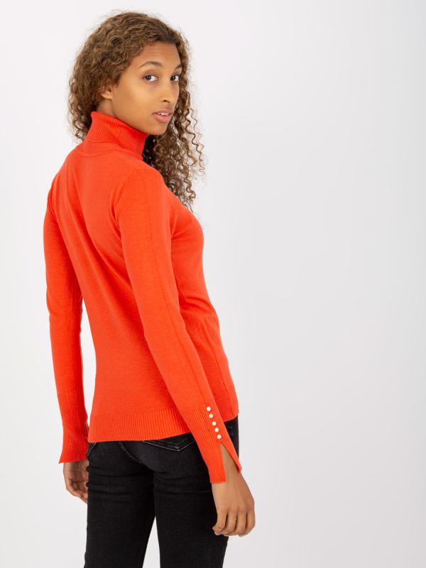 Rolákový sveter s korálkami na rukávoch pomarančový