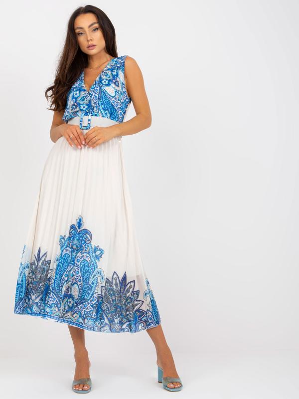 Modré plisované midi šaty UNI veľkosti s obálkovým výstrihom