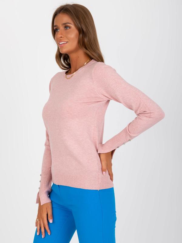 Klasický sveter s O -výstrihom ružový