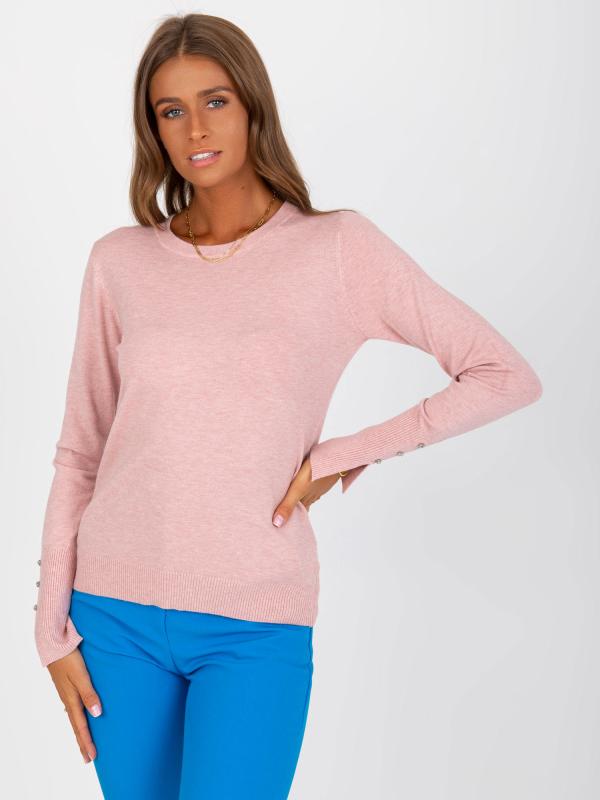 Klasický sveter s O -výstrihom ružový