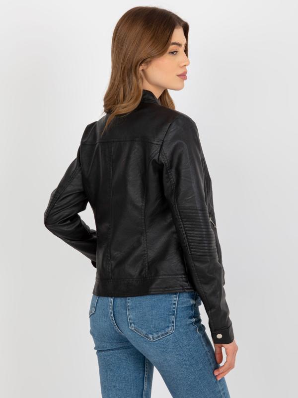 Čierna dámska motorkárska bunda z eko kože s vreckami