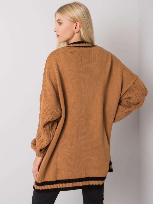 Dlhý sveter s gombíkmi vo farbe ťavy