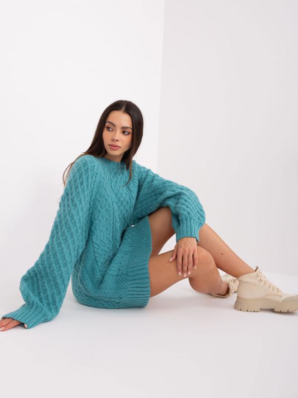 Tyrkysové pletené svetrové minišaty
