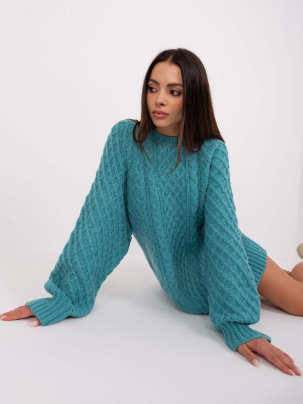 Tyrkysové pletené svetrové minišaty
