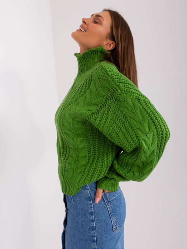 Dámsky zelený oversized sveter s rolákom