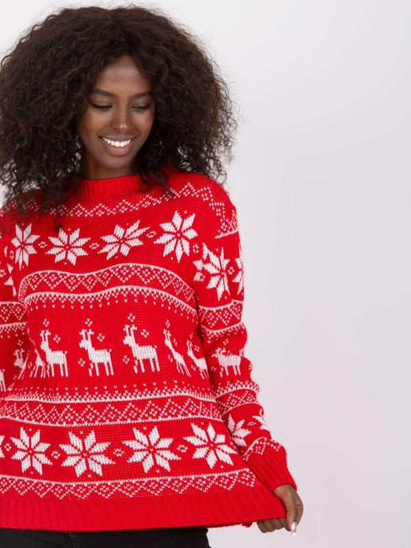Vianočný sveter so sobmi a vločkami červený