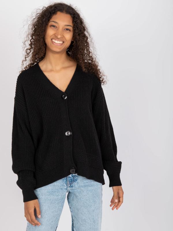 Voľný kardiganový sveter s gombíkmi čierny