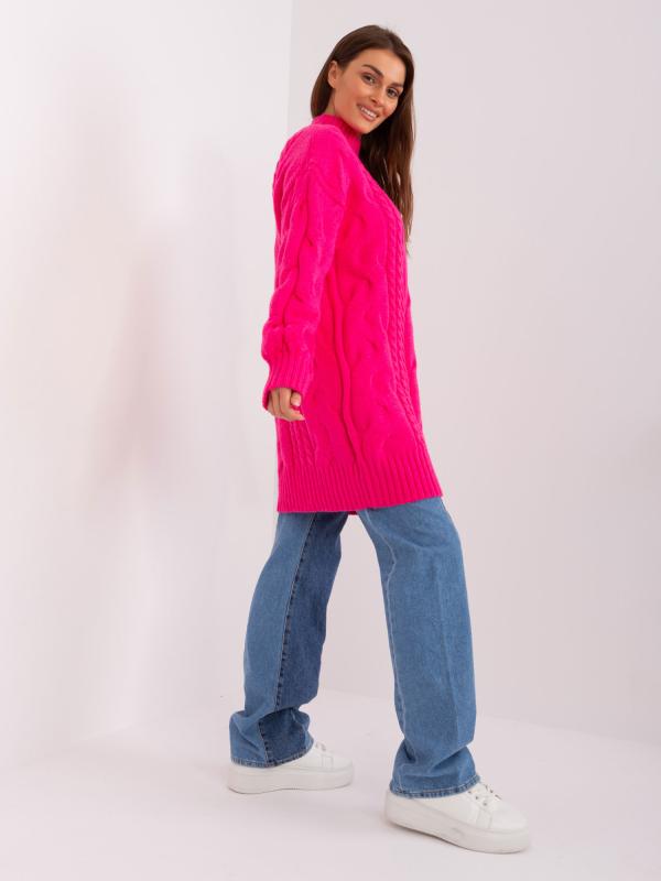 Voľné pletené šaty po kolená fluo ružové