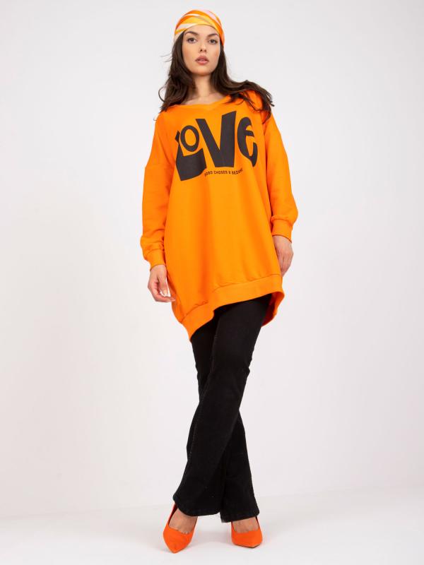 Voľná bavlnená tunika oranžová s čiernym nápisom LOVE