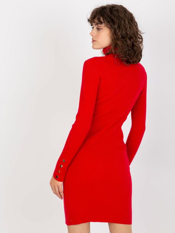 Pletené mini šaty s gombíkmi na rukávoch červené