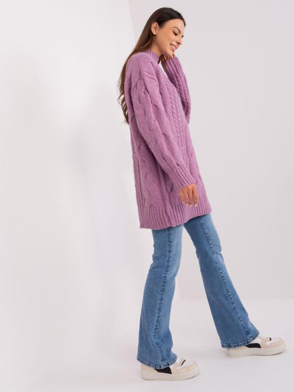 Voľné pletené šaty po kolená fialové