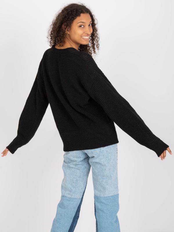 Voľný kardiganový sveter s gombíkmi čierny