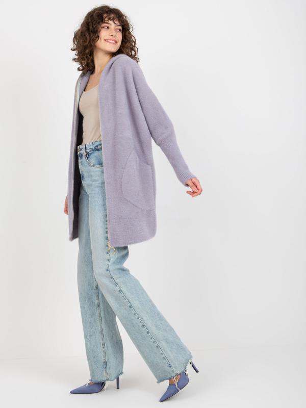 Svetlo fialový dámsky kabát z alpaky s kapucňou