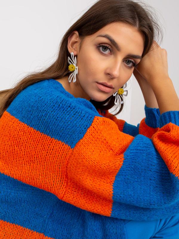 Modro oranžový voľný pruhovaný sveter OH BELLA