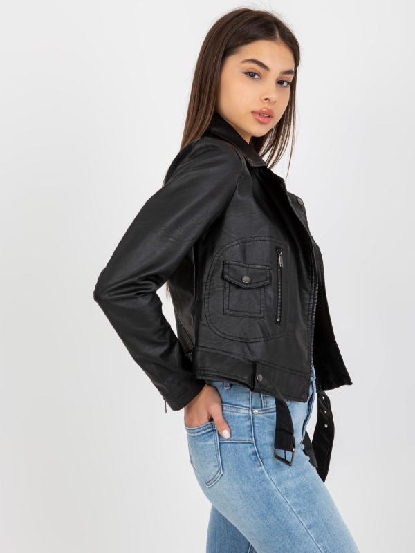 Dámska čierna kožená bunda vyrobená z ekologickej kože