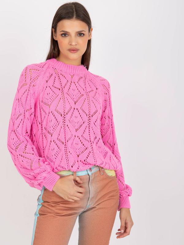 Openwork klasický ružový sveter