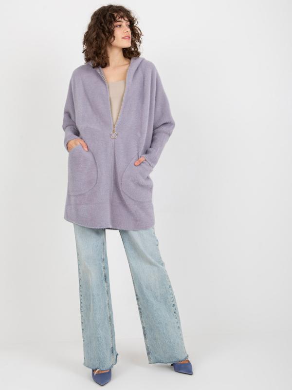 Svetlo fialový dámsky kabát z alpaky s kapucňou