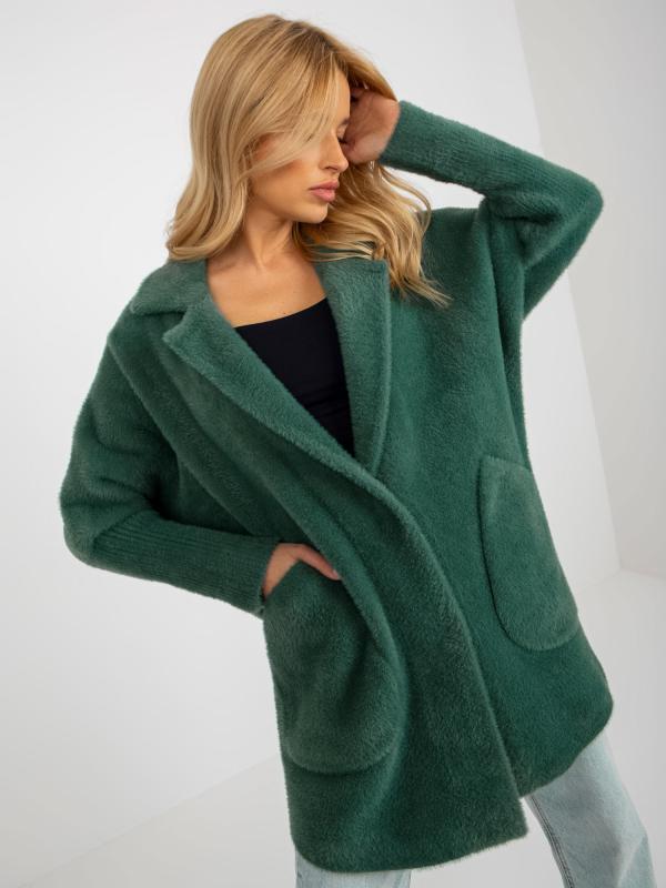 Tmavo zelený voľný kabát z alpaky s vlnou 2