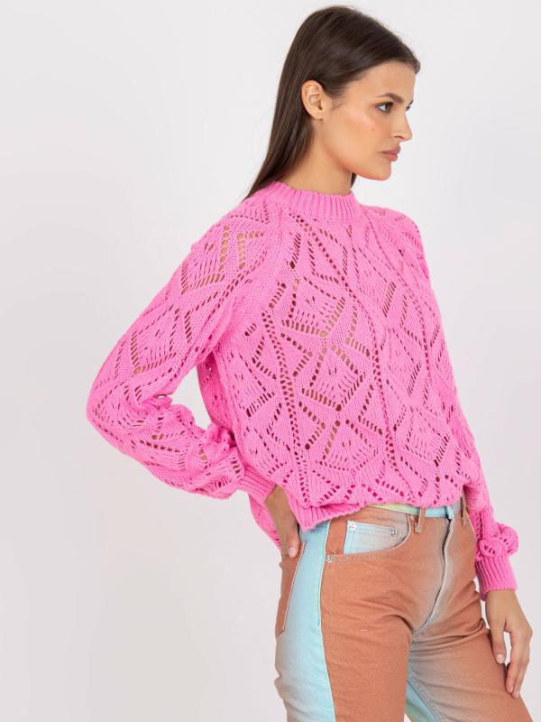 Openwork klasický ružový sveter