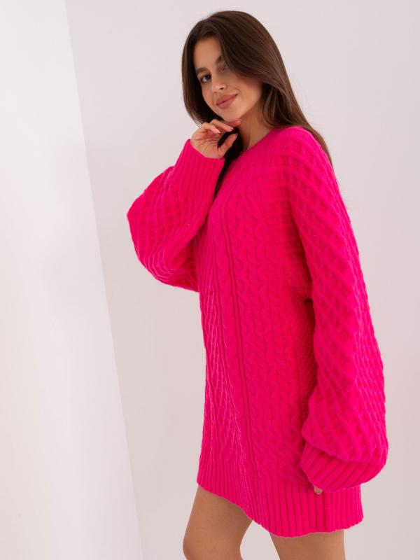 Fuchsiové pletené svetrové minišaty