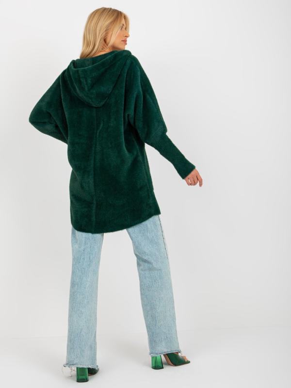 Tmavo zelený dámsky kabát z alpaky s kapucňou
