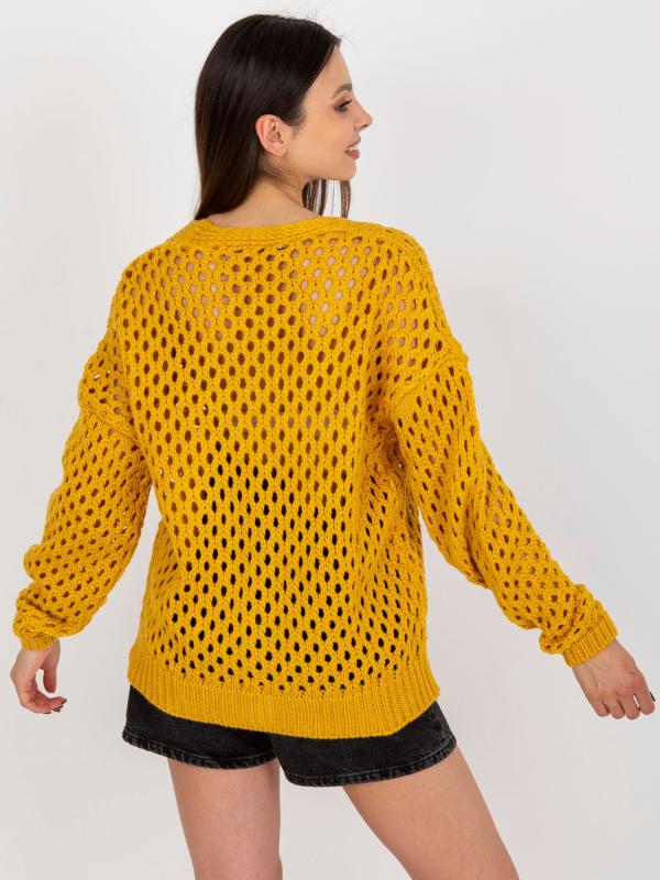 Tmavo žltý dierovaný oversized sveter