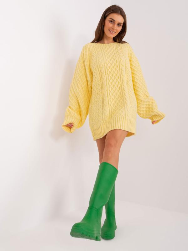 Svetlo žlté pletené svetrové minišaty