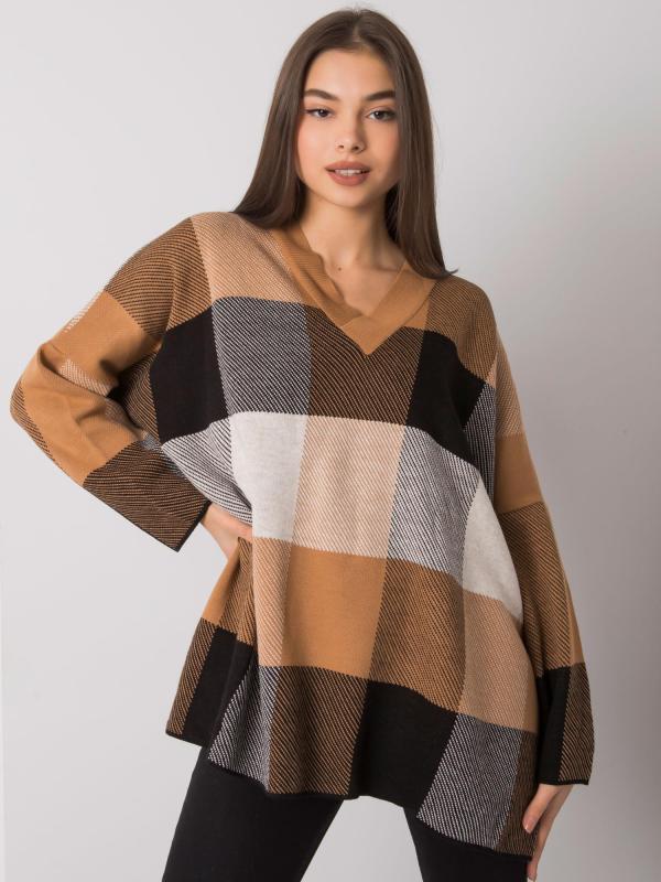 Voľný sveter so vzormi vo farbe ťavy