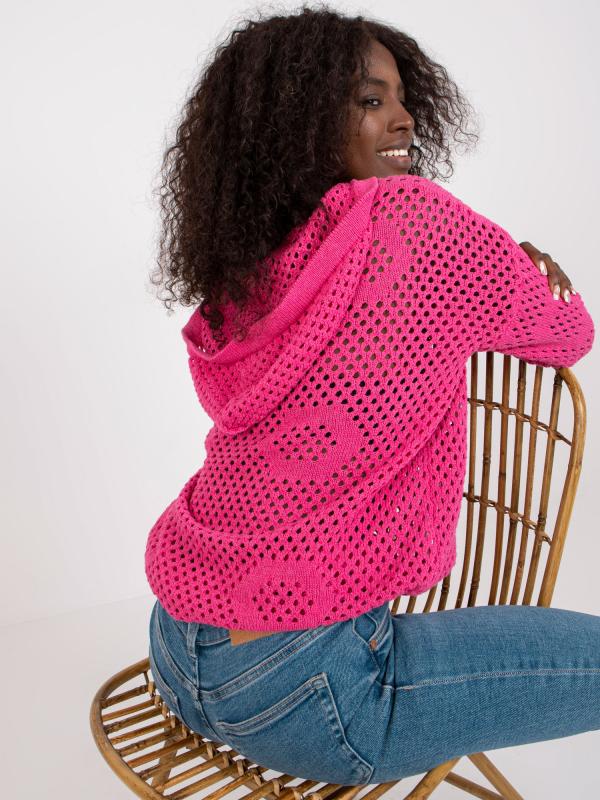 Sieťovinový nadrozmerný sveter s kapucňou RUE de PARIS tmavo ružový