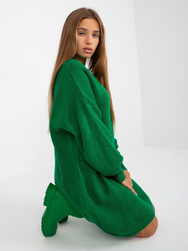 Zelené voľné úpletové šaty po kolená RUE PARIS