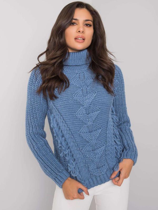 Rue Paris Tmavo modrý pletený golf sveter s rolákom
