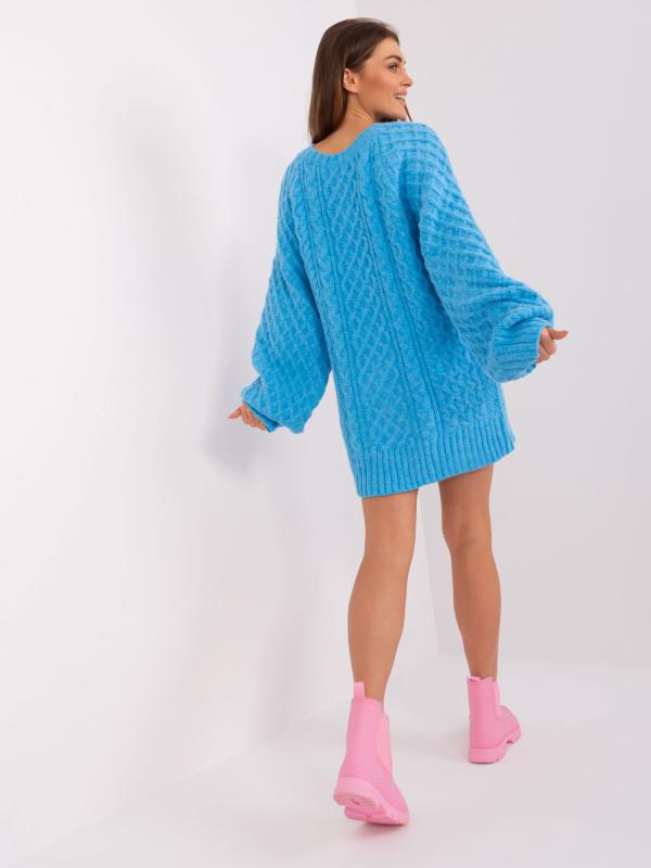 Modré pletené svetrové minišaty