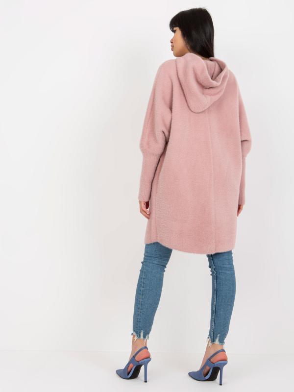 Tmavo ružový dámsky kabát z alpaky s kapucňou