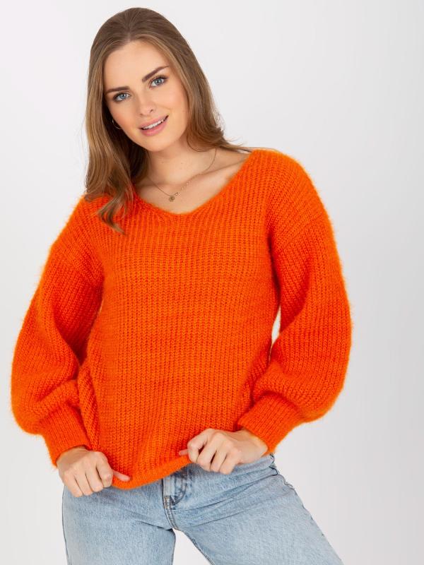 Klasický sveter s výstrihom do V oranžový