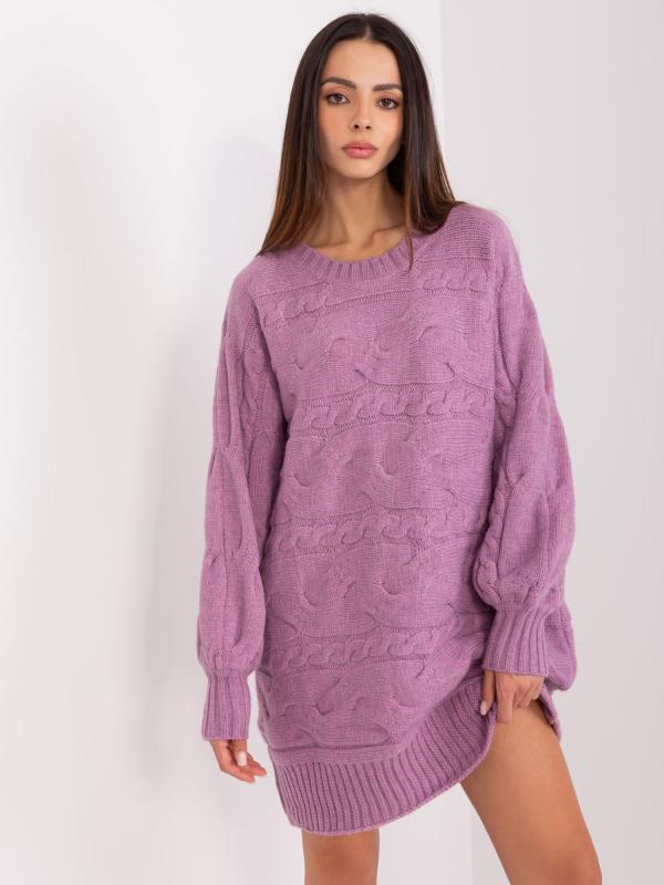 Pletené šaty s vrkočmi fialové