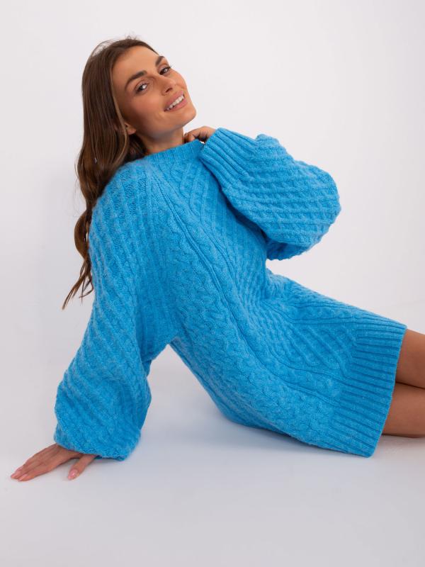 Modré pletené svetrové minišaty
