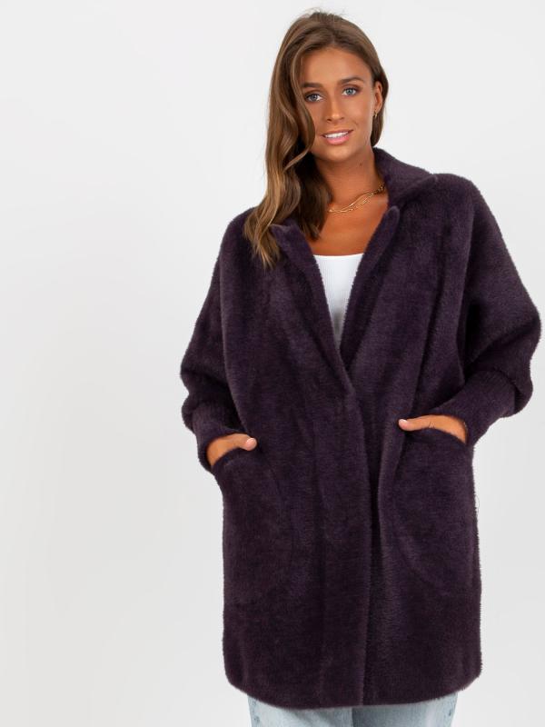 Tmavo fialový voľný kabát z alpaky s vlnou 1