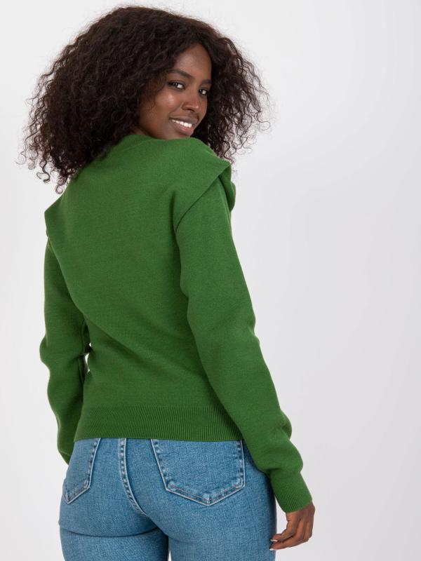 Basic sveter s ozdobnými rukávmi tmavo zelený